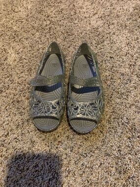 Crocs Glitter Mary Jane Flats with Floral Cutouts
